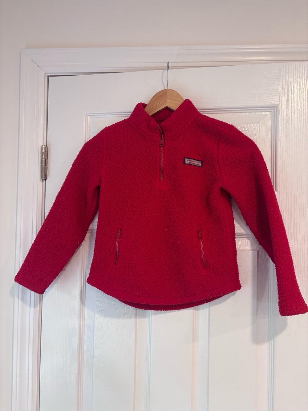 Vineyard Vines Kids Sherpa Fleece Quarter Zip in red size XS (kids 6-8)